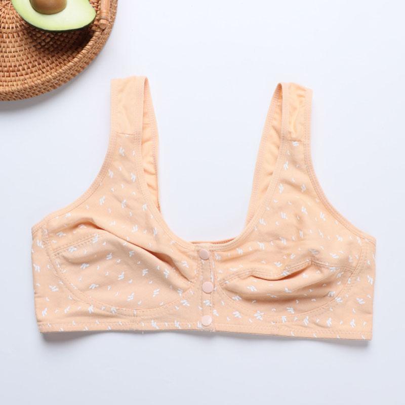 Printed Underwire Cotton Underwear Without Steel Ring Front Opening Buckle Lightweight Breathable Mom's Wide Shoulder Strap Vest Simple Casual