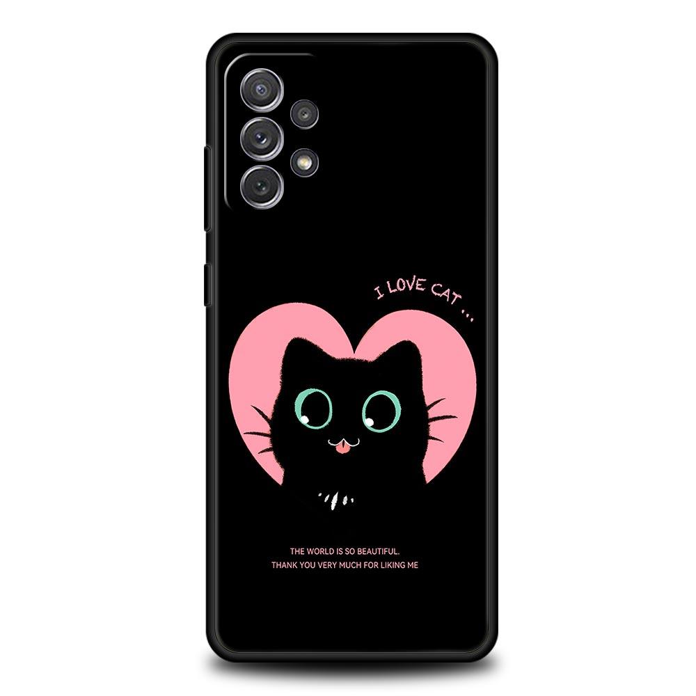 Cute Cartoon Black Cat Phone Case for Samsung A57 A37 A51 A71 A21S A17 A15 A25 A41 A23 A33 A53 A73 A07 A05S A13 A35 A55 5G Cover