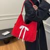 Red Plush Commuter Tote Bag Women's Large-capacity New Bow Shoulder Bag Backpack