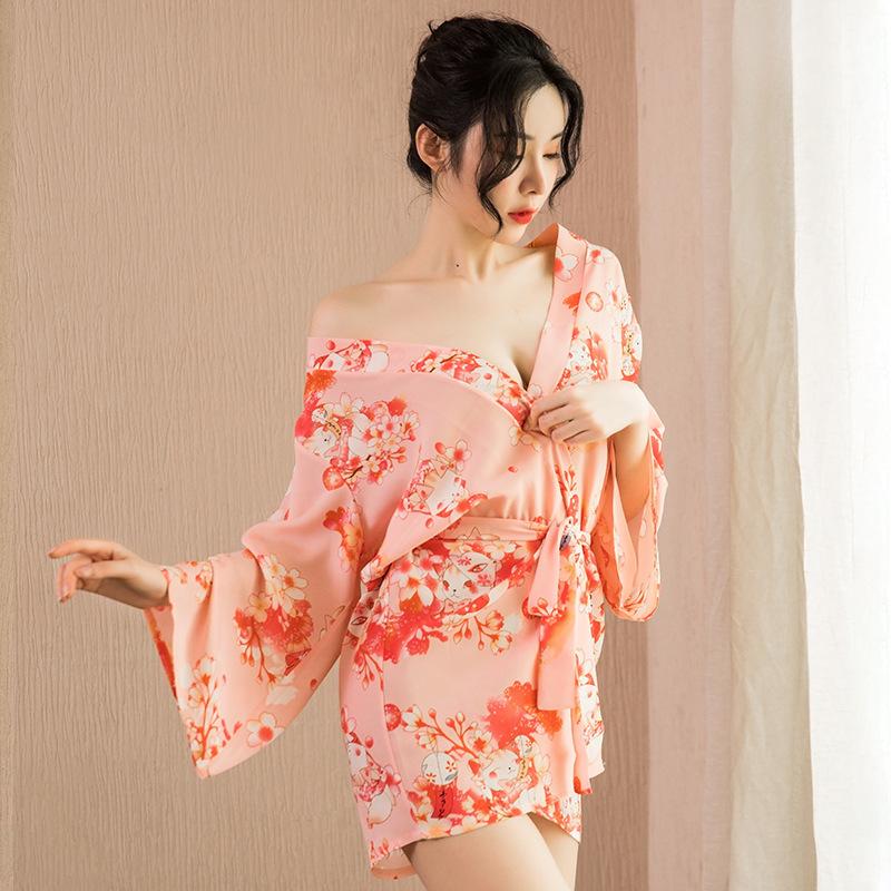 

Сексуальный женский новый халат с японским принтом розовый кимоно костюм халат One size