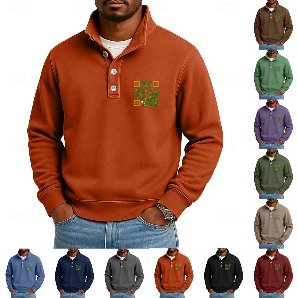 Herren Casual Stehkragen Langarm Oberteil Print Button-Down Sweatshirt