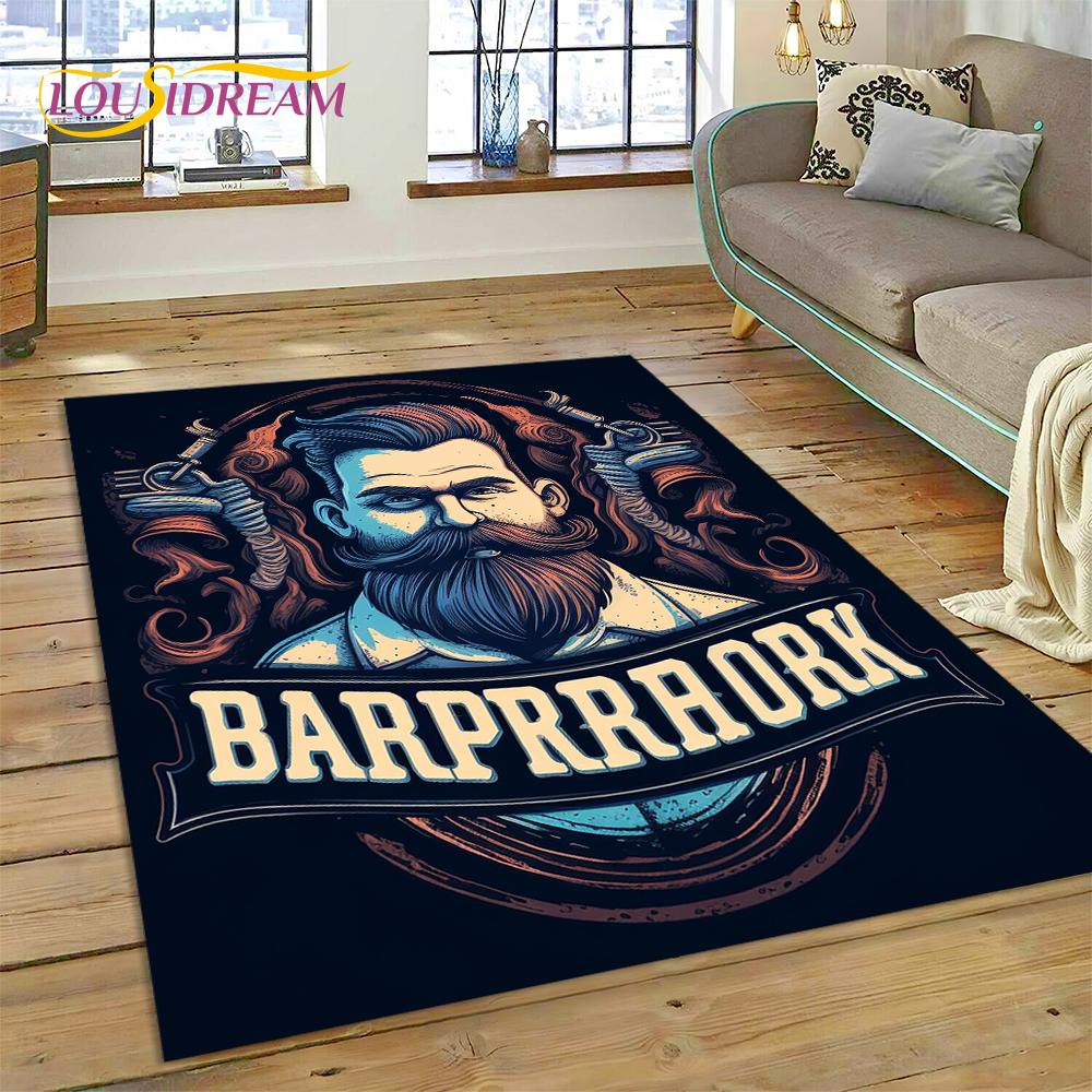 Fashion Barber Shop Logo Skull Vintage Rug Carpet for Living Room Bedroom Decor,Floor Mat Non-slip Decoration for Sofa Doormat