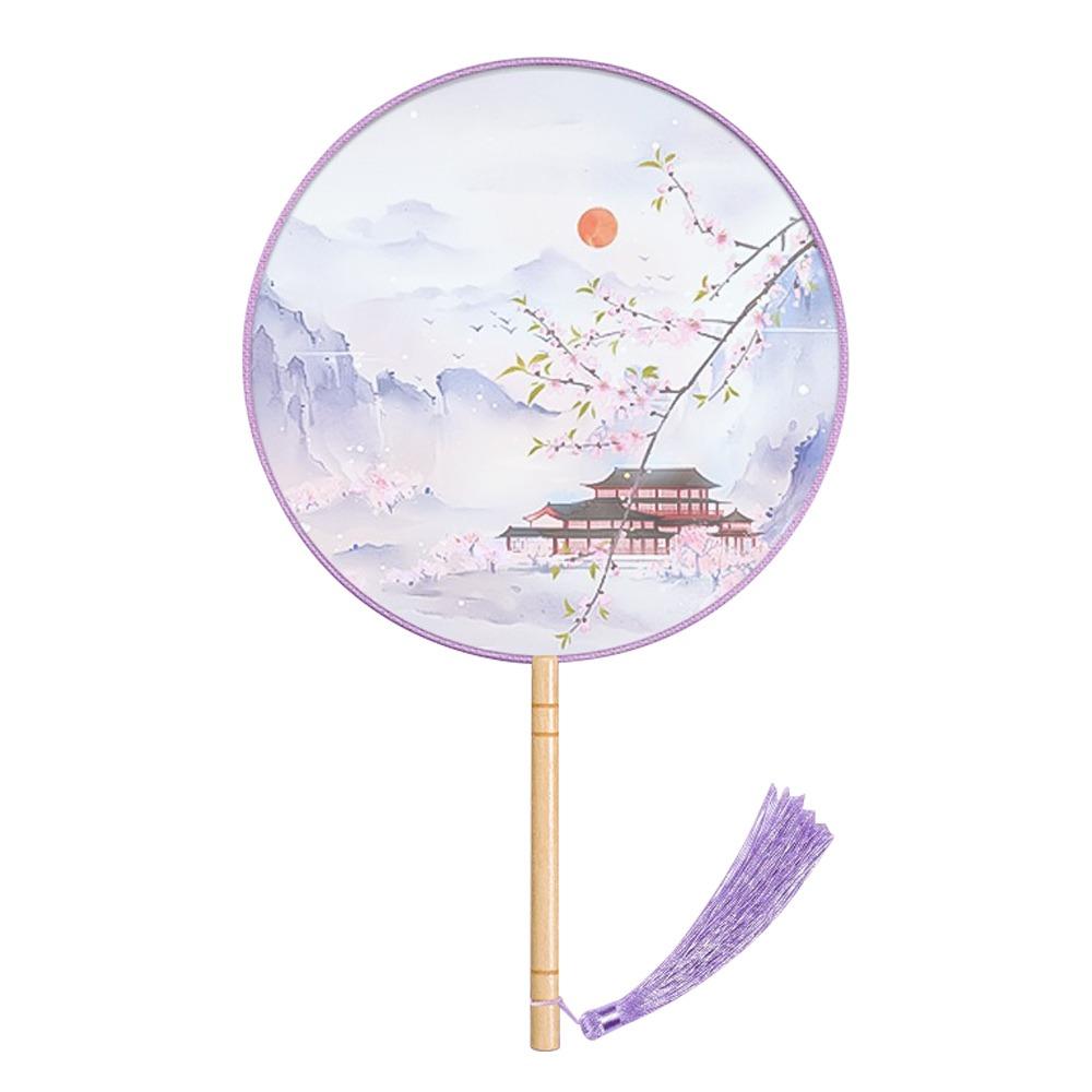 Half Transparent Round Hand Fan Long Handle Silk Fan Hanfu Embroidered Fan  Dance Performance