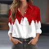 Skjortebluse for kvinner Juletrykkknapp Langermet Casual Basic skjortekrage Vanlig topp