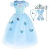 Set Rochie Prințesă Cenușăreasă Fluture pentru Copii cu Accesorii Coroană Material Fin 2-3 Ani 100cm Albastru
