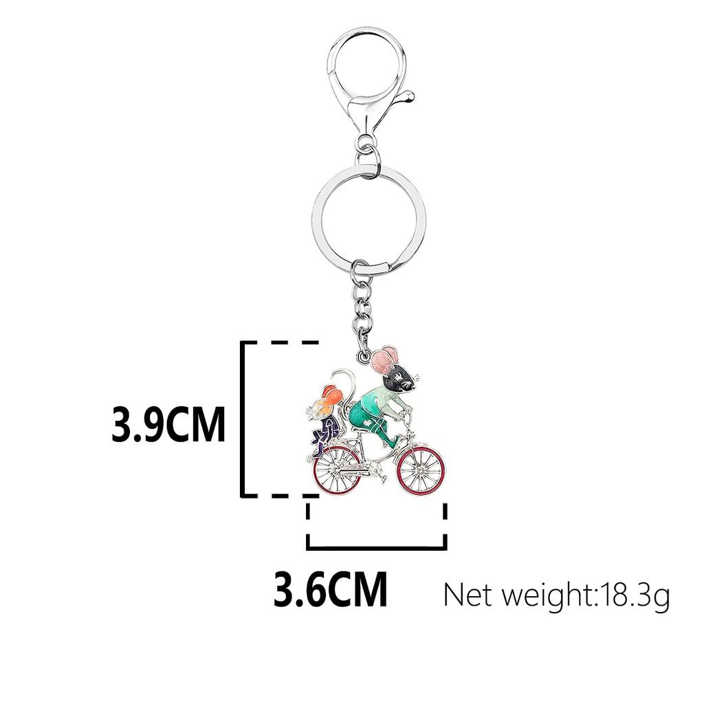WEVENI Enamel Cartoon Cycling Mouse Keychain, Bike Jewelry for Women and Girls, Bag, Wallet, Car Charm, Multicolor, 39mm X 36mm
