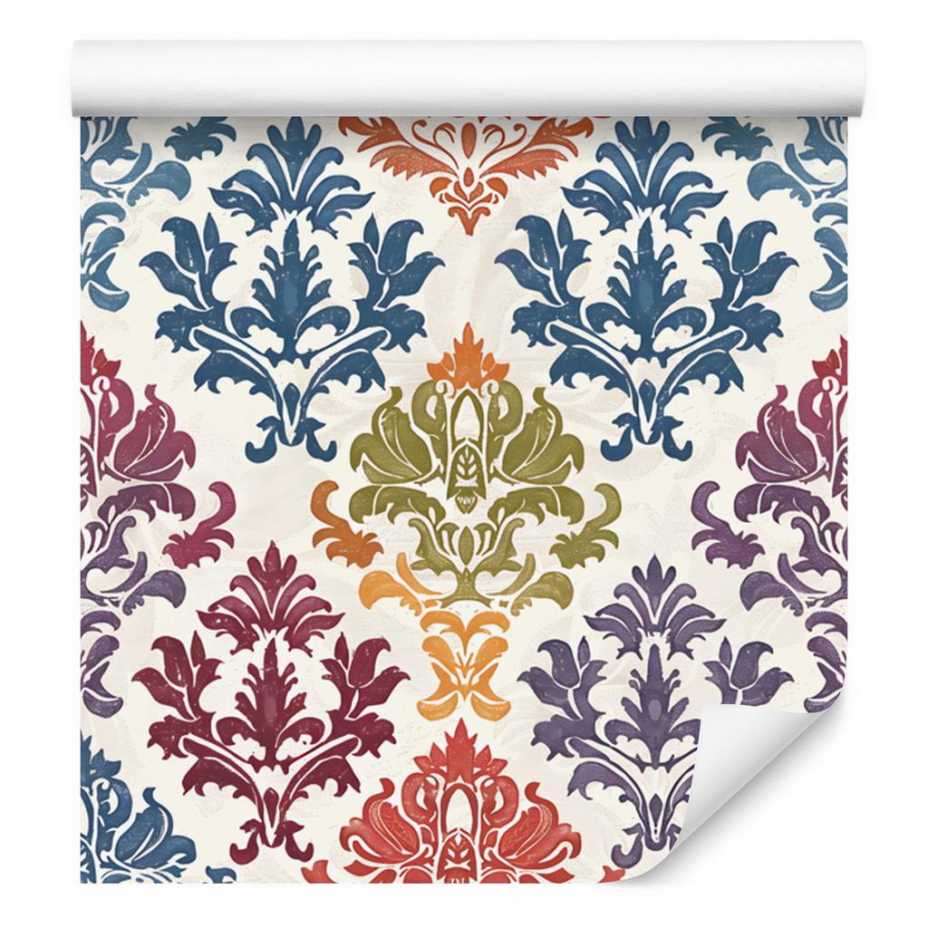 Baroque Damask Wallpaper Blue and Light Gray 50x1000