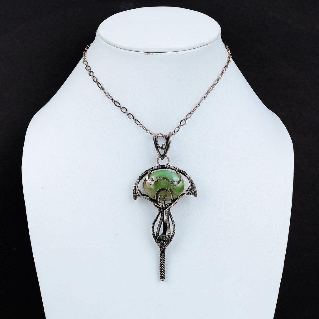 Boulder Chrysoprase Pendant Copper Wire Wrapped Pendant Handmade Jewelry Gemstone Pendant Copper Wire Jewelry Pendant For Women Gift For Mom