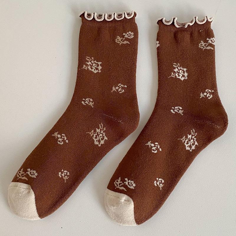 5 Pairs of Women's Autumn and Winter Fleece and Thickened Warm and Cute Loop Socks