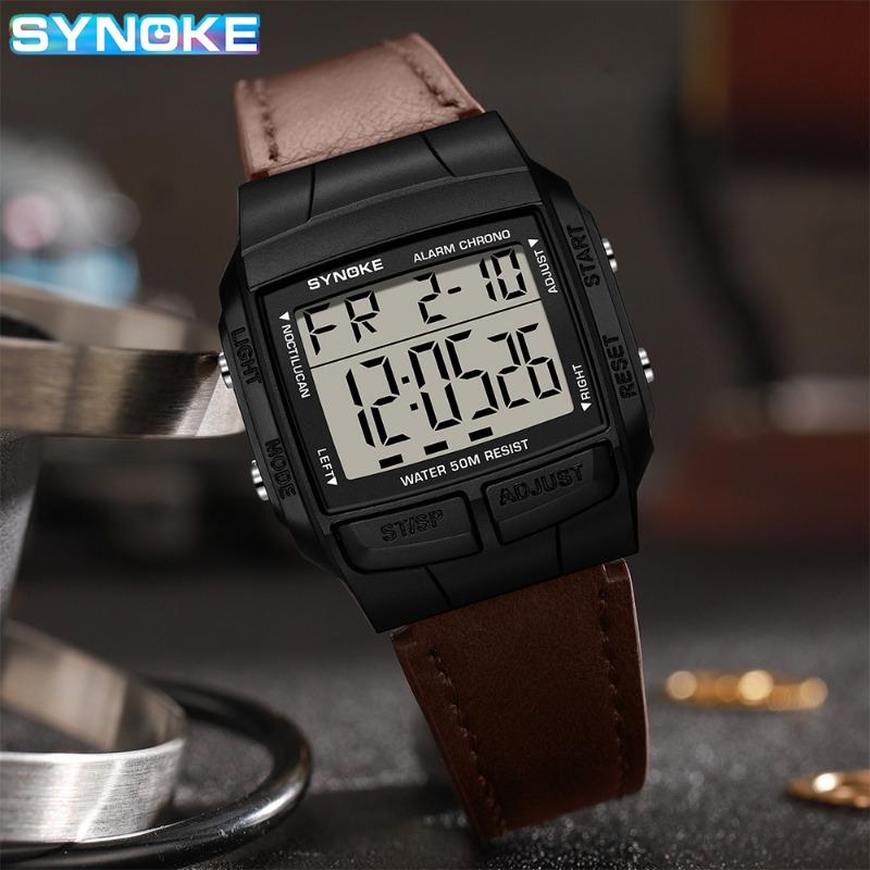 Top Brand New Square Classic Retro Belt Sports Electronic Watch Student Men's Multifunctional Waterproof Wristwatch