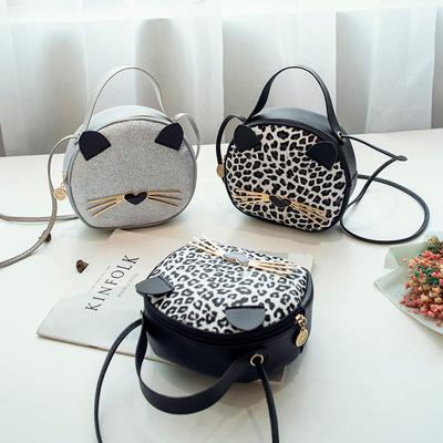 Modische Umhängetasche für Mädchen, vielseitige kleine runde Tasche mit Ins-Cat-Motiv