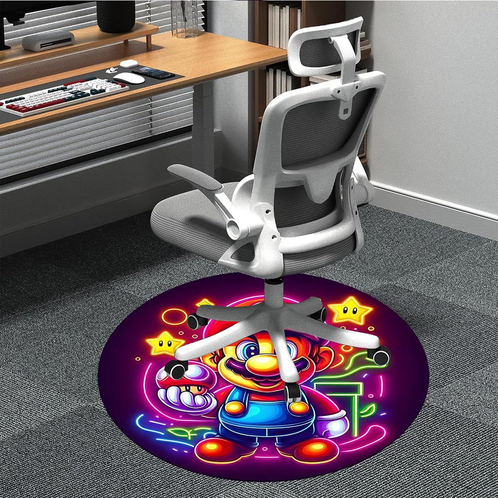 

1pc Mario Neon Office Round Area Rug, Indoor Mat Suitable For Office,Bedroom Living Room Home Decor, Room Deco a0926185 80cm by 80cm
