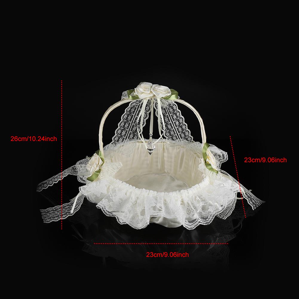 Romantic Lace Flower Girl Basket Bamboo Satin Bowknot Bridal Baskets for Wedding Party Decor