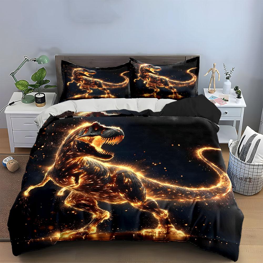 Glowing Dinosaur Artwork Set Multiple Sizes Kid'S And Adults' Bedroom Exquisite 3Pc Bedding Set, Gift