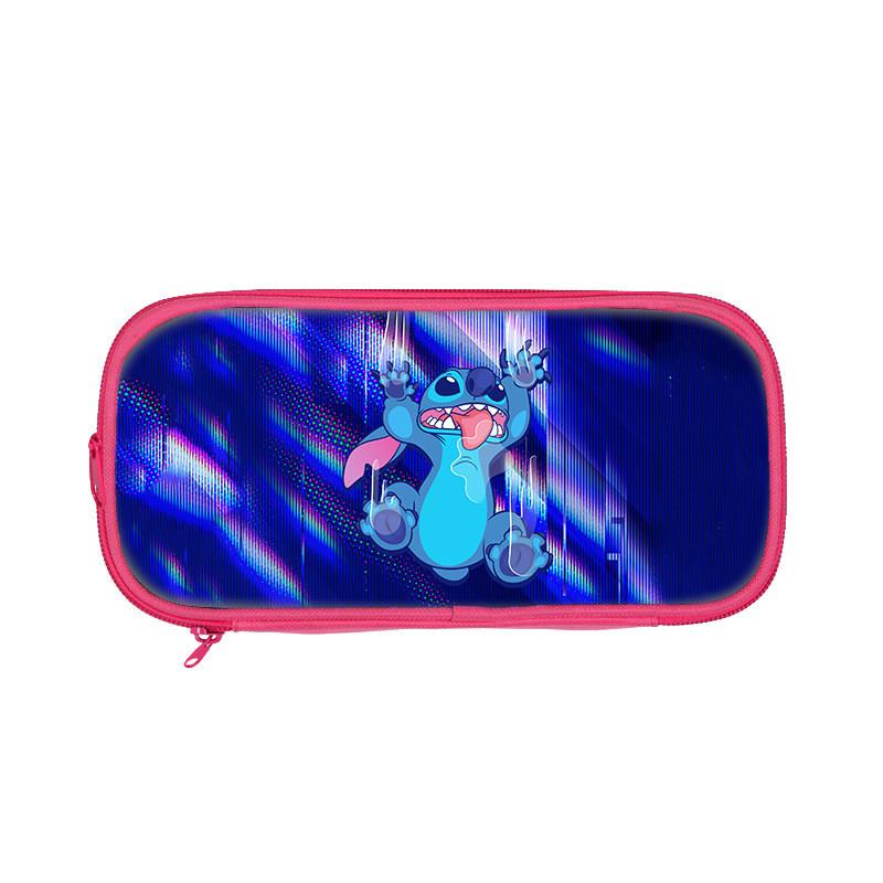 Stitch And Angel Cartoon Print Student Double Layer Stationery Storage Bag For Kids And School Use