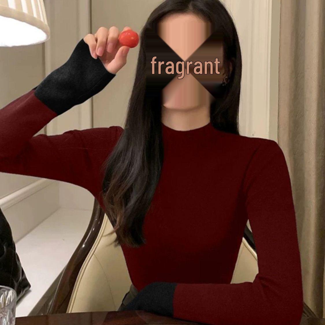 

Женский трикотажный свитер Ancola красного цвета в стиле колор-блок, прилегающего силуэта, с полувысоким воротом. One Size