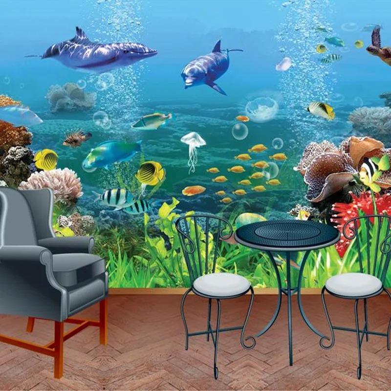 3d Stereo Wall Mural Underwater World Wallpapers Landscape Kid's Bedding Room Background Wall Mural Decor