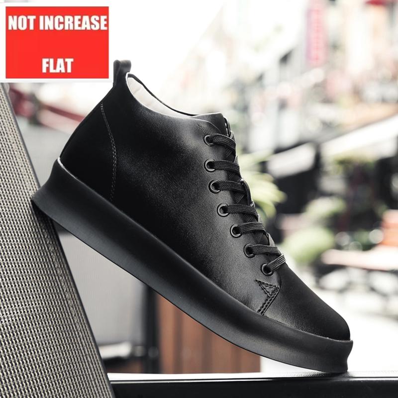 Halbhohe Freizeitsneaker Echtes Leder Höhenvergrößernde Plateauschuhe für Herren 6cm 8cm Unsichtbare Erhöhung Größer Machende Lifting-Flats