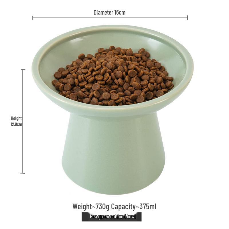 High-Legged Ceramic Cat Bowl for Neck Protection and Anti-Black Chin