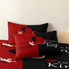 Dunkelrotes und schwarzes dreiteiliges Bettwäscheset in Queen- und King-Size mit aufgedruckten englischen Buchstaben auf dem Bettbezug