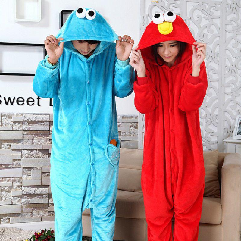 Cozy Adult Sesame Street Elmo Cookie Monster Costume Pajamas For Relaxing Sleepwear