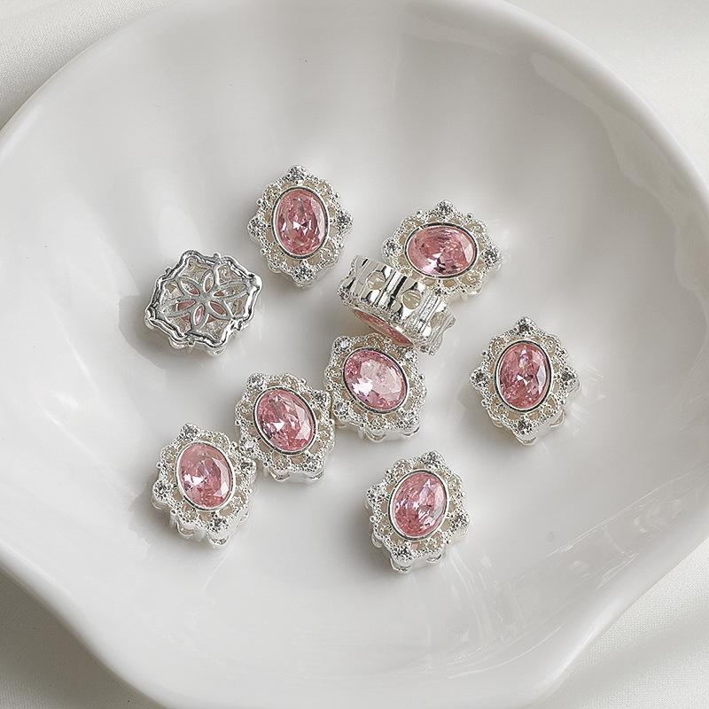 14K Gold-Filled Zircon Lace Rhombus Spacer Beads Round Pearl Necklace DIY Jewelry Accessories