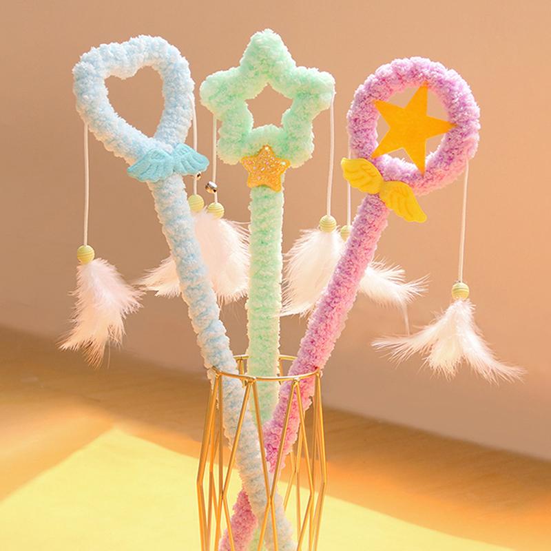 Teaser Feder Spielzeug Kätzchen Lustig Bunt Stab Plüsch Haustier Interaktiver Stick Zubehör