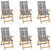 Vidaxl Garden Chairs, 6 Pcs, With Grey Checkered Cushions, Teak