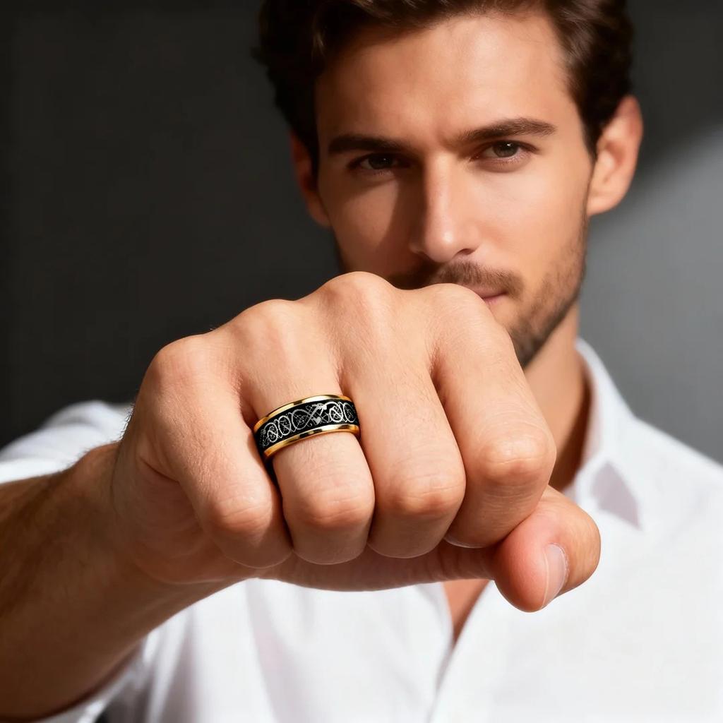 Wholesale Celtic Black Carbon Fiber Rings, Fashion Gold Color Men Stainless Steel Dragon Rings, Men Wedding Band Jewelry