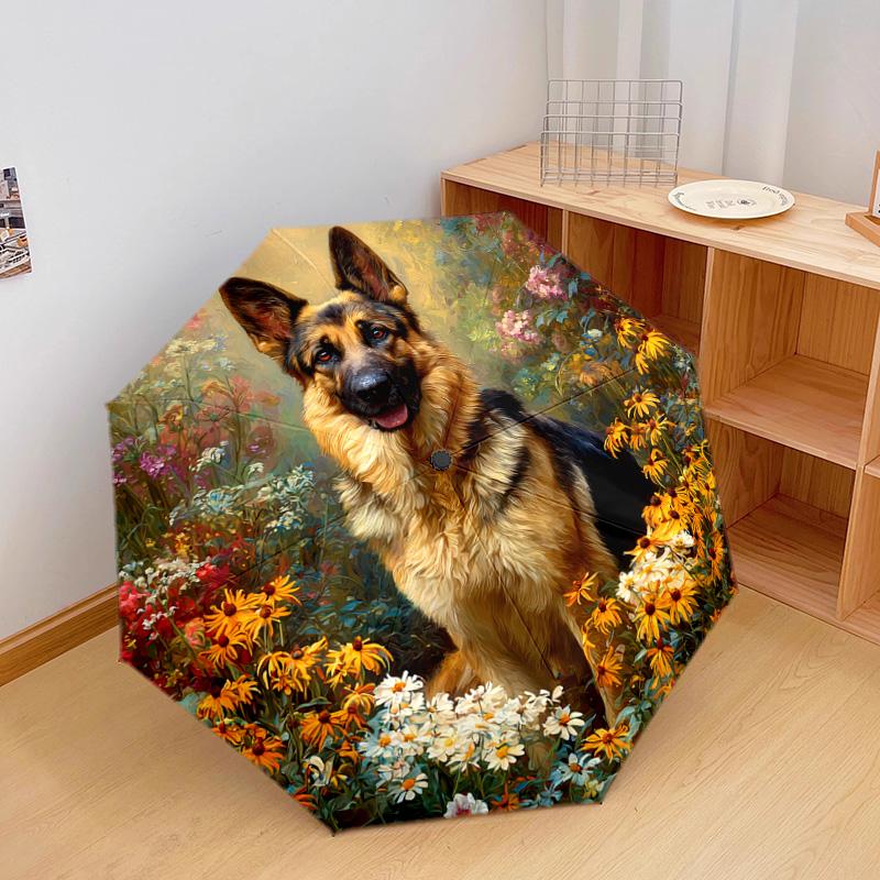 1 PC Automatic Folding Umbrella - German Shepherd Pattern, Portable & Foldable Design with 8 Ribs, Christmas Birthday Gifts