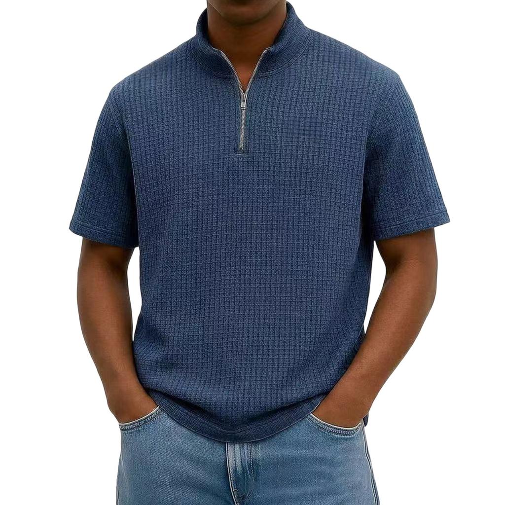 Men's Short Sleeve Half Zip Pullover Shirt Loose Fit Lightweight Casual Top with Stand Collar Suitable for Outdoor and Daily Wear