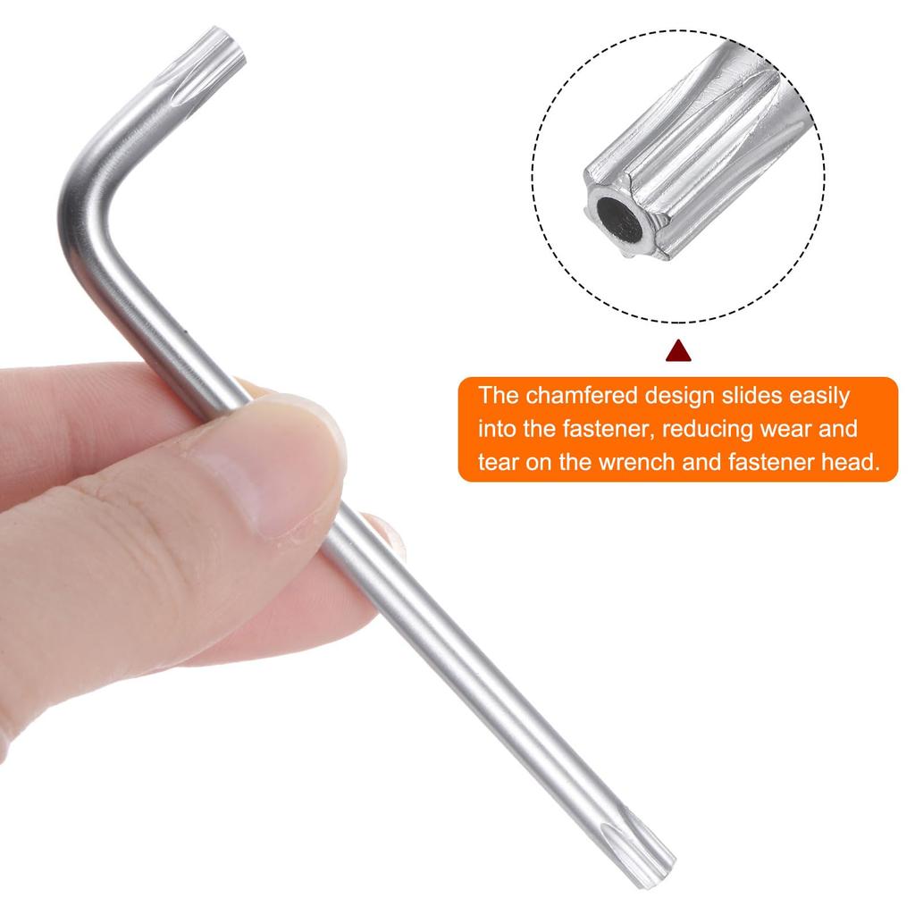 uxcell T27 Torx Wrench with Star Set of Chrome Vanadium Steel Hand Ideal for Automotive and Home Repairs Tamper-Proof Key, 2, L-Shaped 6-Point Wrench,