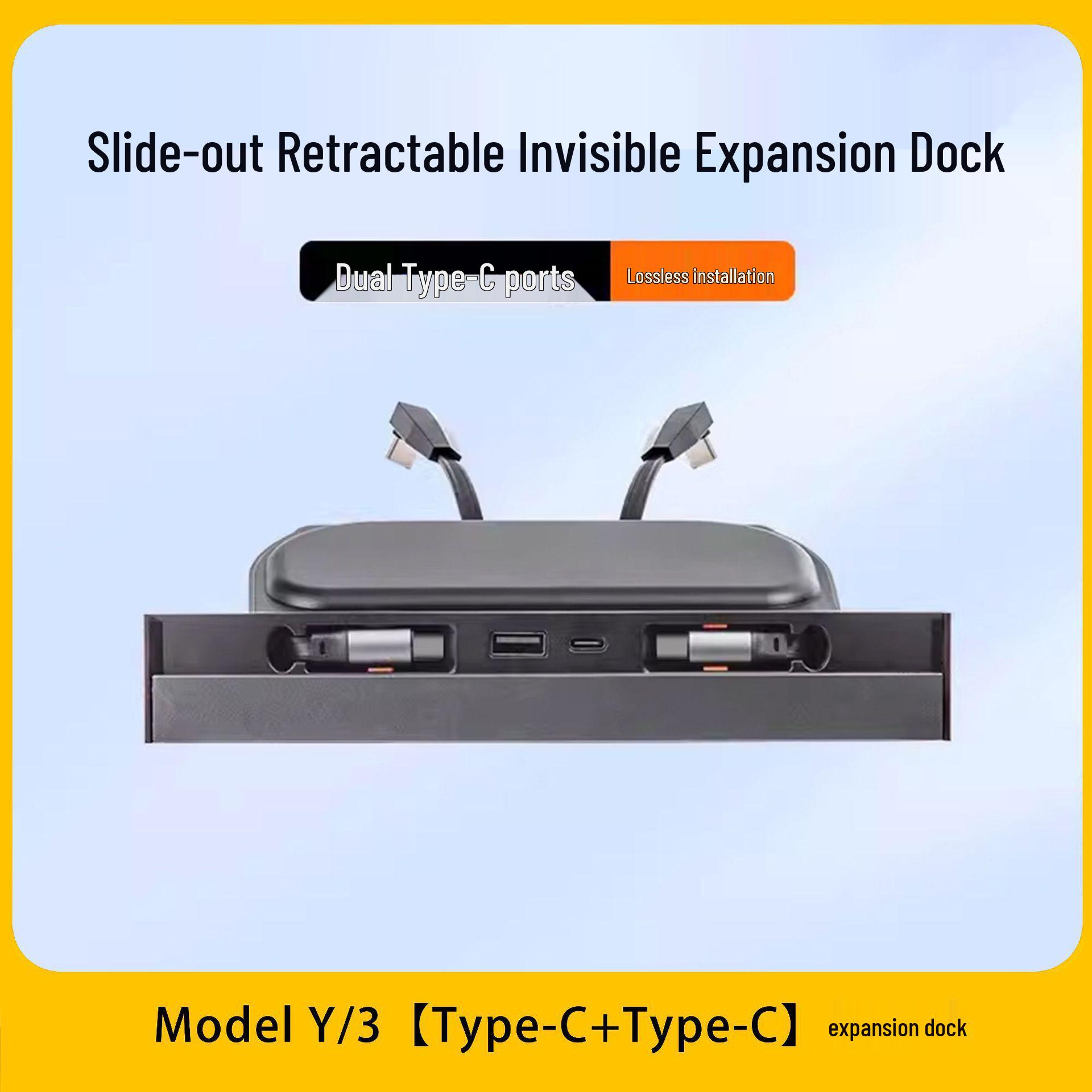 Tesla Center Console PD Fast Charging Dock for Model 3/Y (Refresh Version) - Retractable Expansion Accessories.