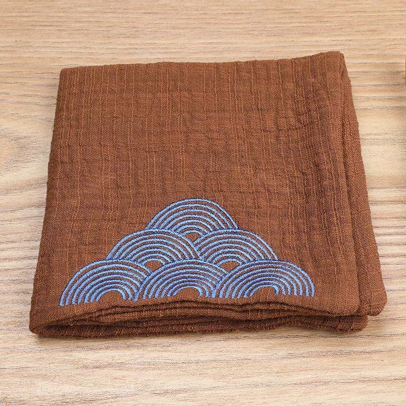 

1Pc 29x29cm Square Cotton Linen Chinese Style Auspicious Clouds Embroidery Tea Towel Double-layer Thick Absorbent Tea Cloth колір світло кави