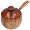 Household Seasoning Jar with Spoon Lid Wooden Salt Container for Home Kitchen Restaurant