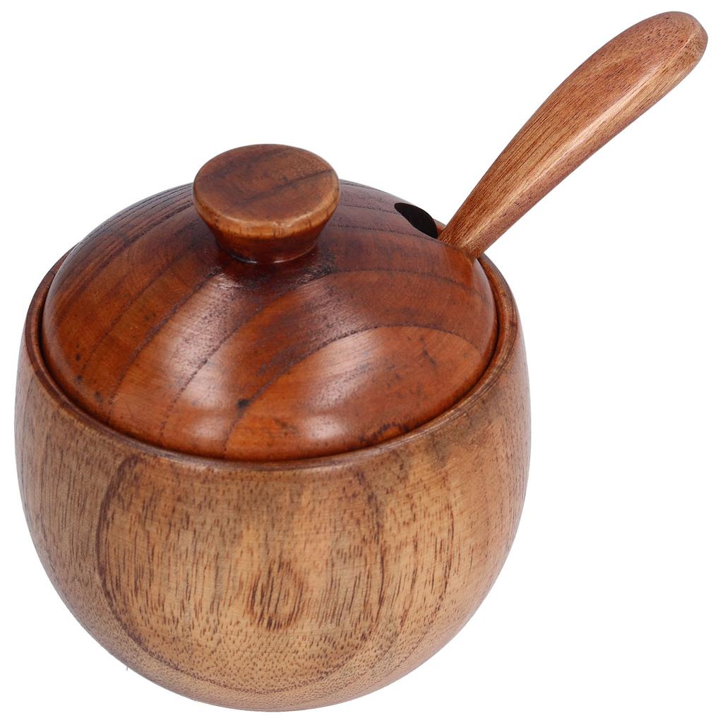 Household Seasoning Jar with Spoon Lid Wooden Salt Container for Home Kitchen Restaurant