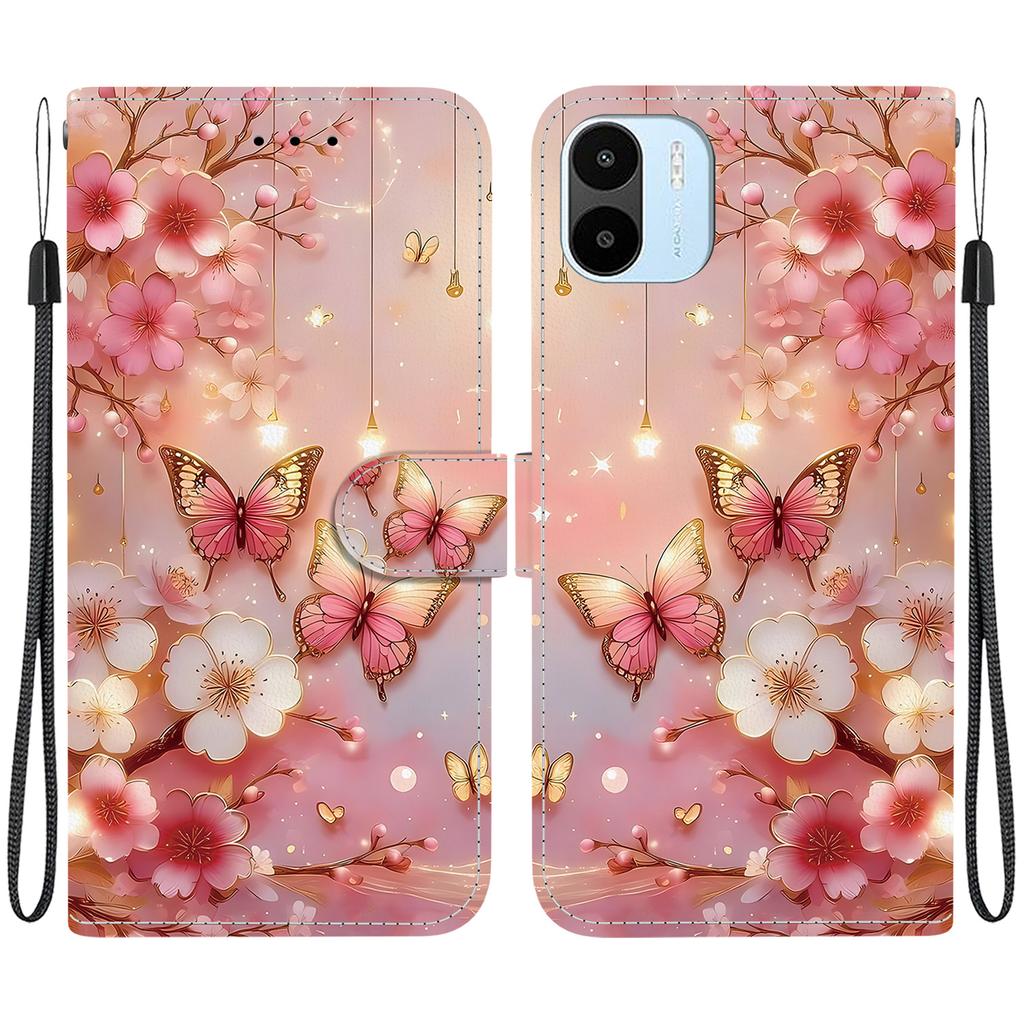 Handmade PU Leather Flip Case for Redmi A1/Redmi A2 Anti-Slip Shockproof Cover with Wrist Strap & Heart/Rose Cat Designs