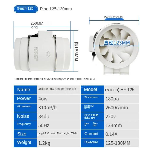 3''4''5''6'' Exhaust Fan Silent Inline Pipe Duct Fan Bathroom Extractor Ventilation Kitchen Toilet Wall Air Clean Ventilator
