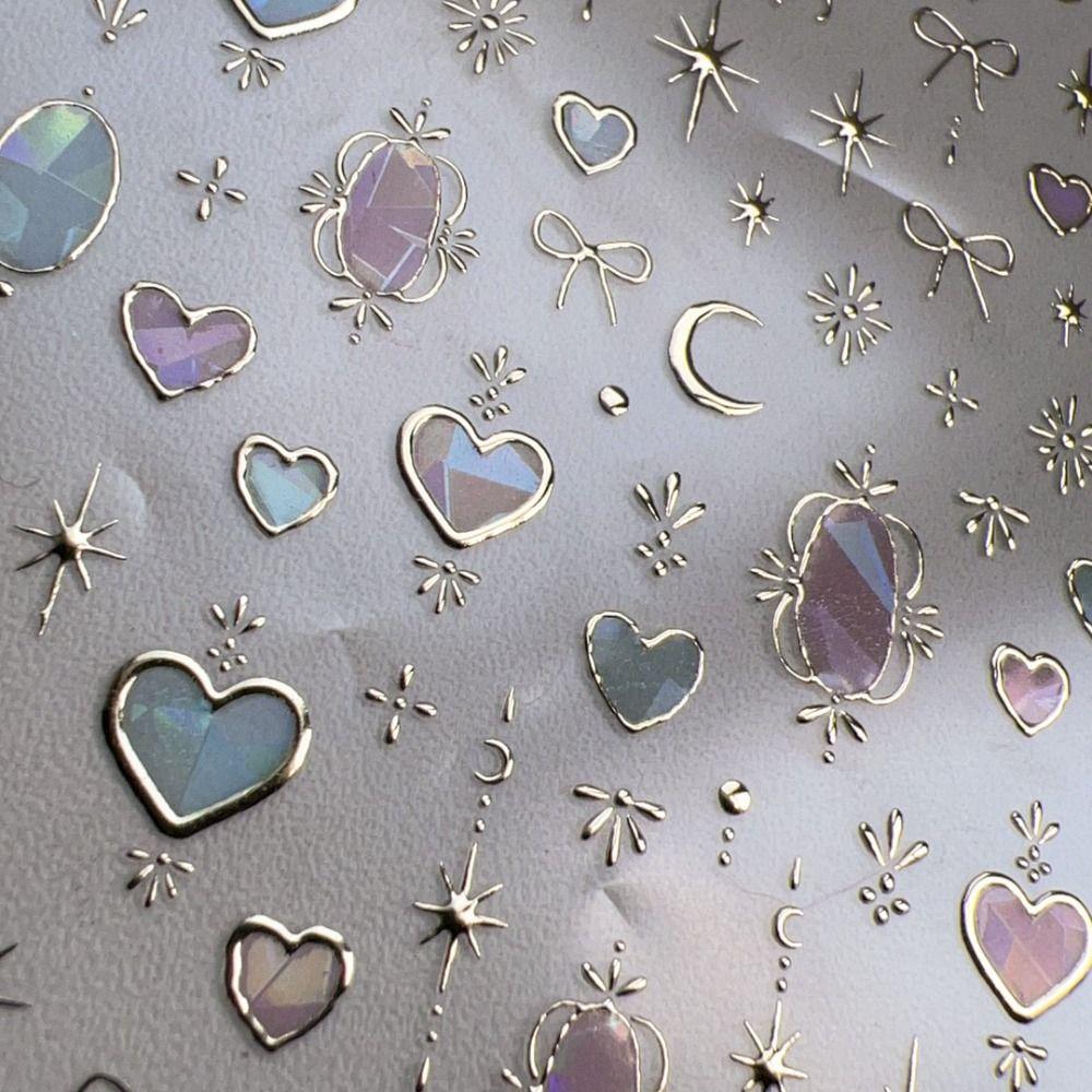 Steric Bowknot Nail Decals Dazzling Colorful Nail Decorations Sweet Heart Nail Stickers  DIY