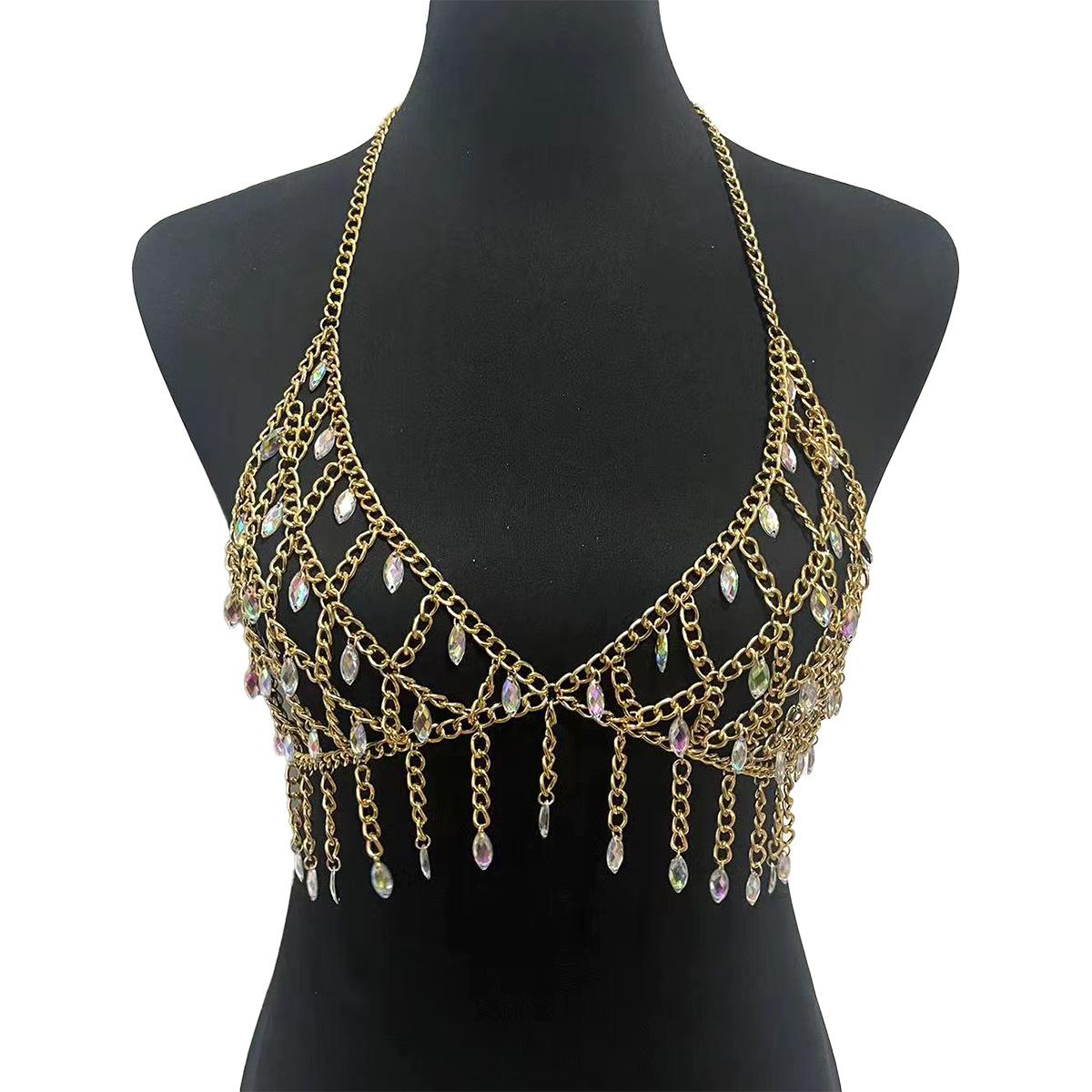 2026 Hot-selling Women s Bikini Tassel Beads Acrylic Mesh Chest Nightclub Hollow out Chest Body Chain Top