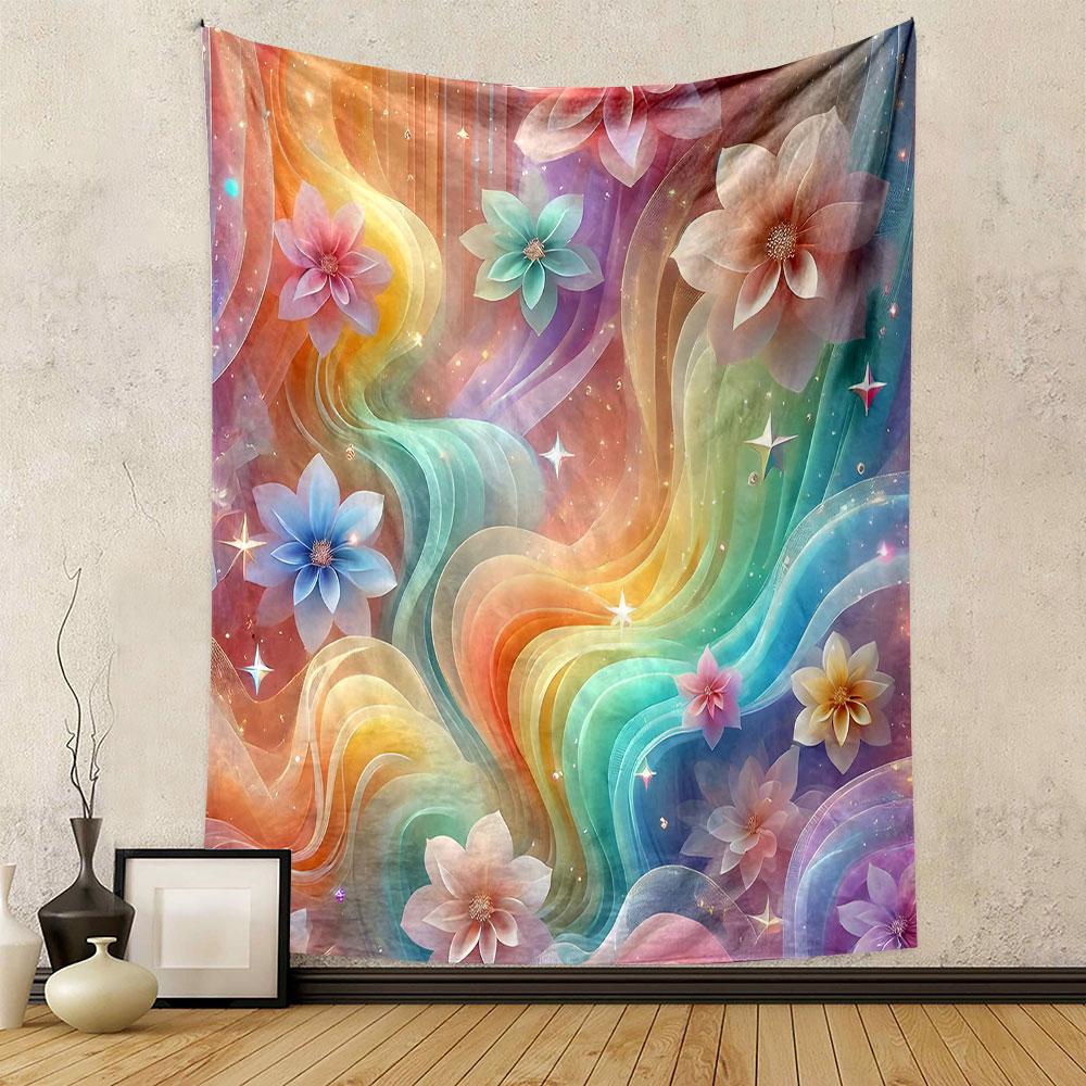 Rainbow Floral Fantasy Tapestry Design Patterned Tapestry Decorative Wall Hanging, Home Bedroom Living Room Decor