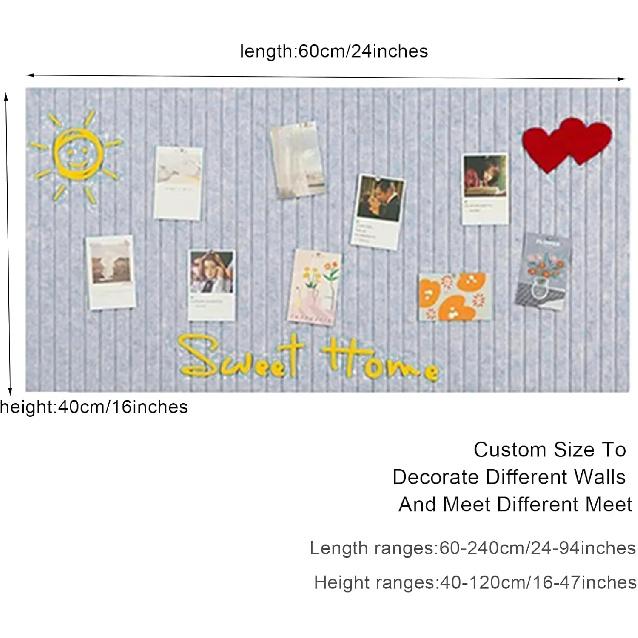 24 x 16 inches Bulletin Board, Decorative Felt Pin Board, 0.35“ Thick Foldable Photo Display Board with Self-Adhesive Tape, Vision Board for School