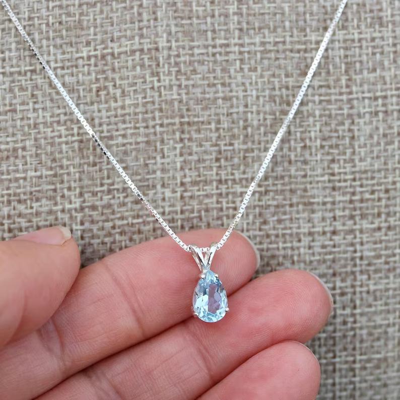 Natural AAA+Pear Shape Aquamarine Gemstone 925 Sterling Silver Handmade Teardrop Pendant Jewellery