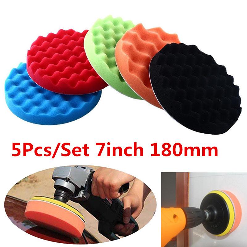 New 5Pcs 7inch Sponge Foam Waffle Polishing Buffer Pad Kit for Auto Car Polisher