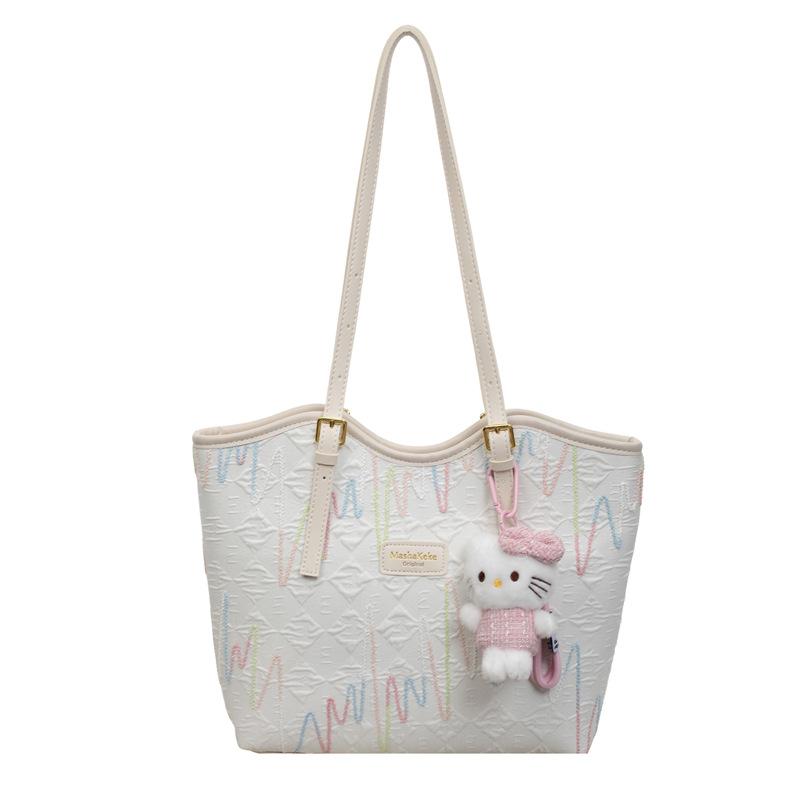New Popular Large-Capacity Simple And Cute Cartoon Women'S Bag Pendant Textured Tote Bag Commuter Shoulder Women'S Bag