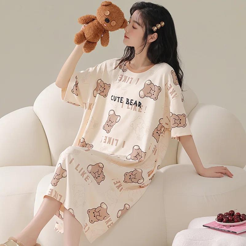 Women's Pajamas Korean Style Girls Home Clothes Sweet Style Cute Cartoon Thin Baggy Pajamas Kawaii Cute Dress