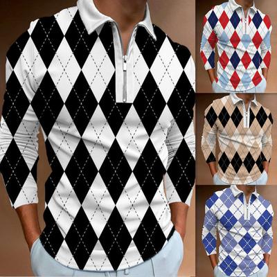Fashion Men's Printed Polo Shirt Men's Sweatshirt Men's Long Sleeve Lapel Top