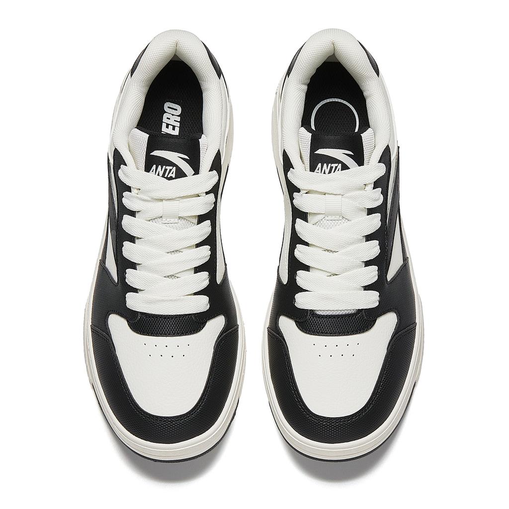 Anta Street Panda Sports Casual Height Increasing Wear Resistant Lightweight Non Slip Low Top Skate Shoes Men Sneakers White Black 912518007-5