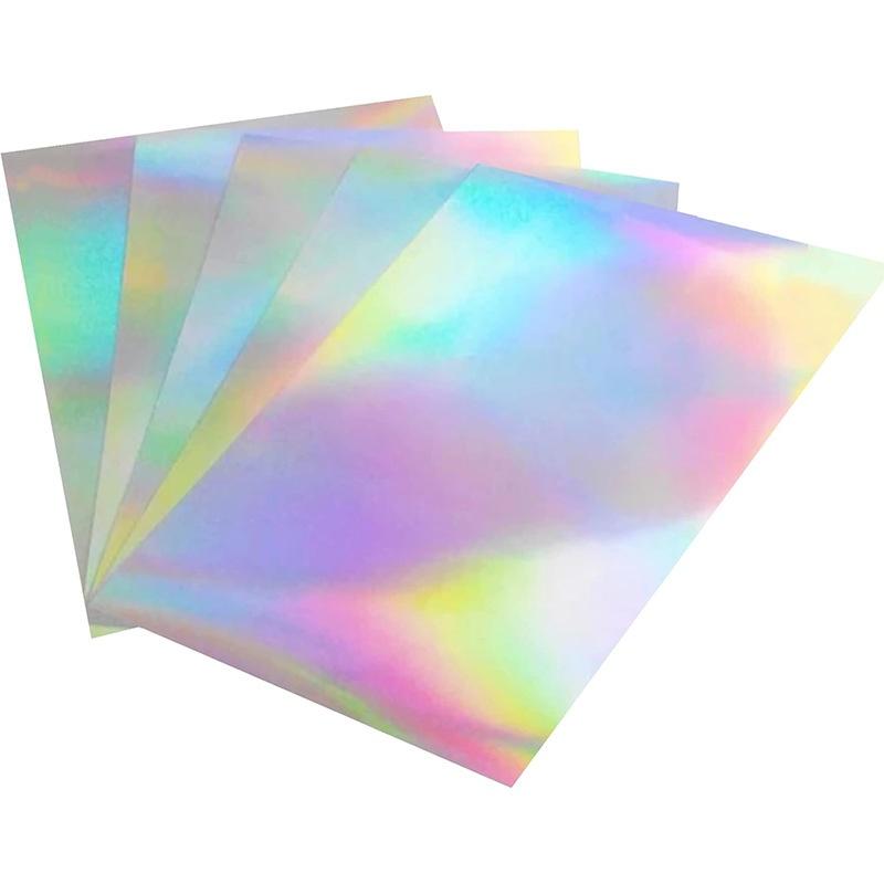 5Pcs Holographic Sticker Paper Clear Vinyl Self-Adhesive Waterproof Transparent Cold Laminating Film For Crafts
