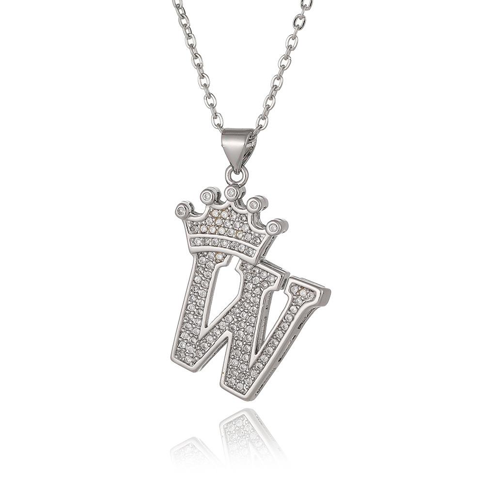 

Initial Letter A-Z Pendant White Gold Plated Crown Initial Pendant Necklace for Women Cubic Zirconia Cable Chain Adjustable men
